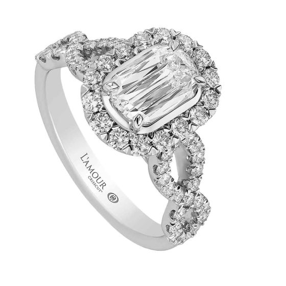 Christopher Designs 18K White Gold L'Amour 1.01 CT Diamond Halo & Twisted Shank Engagement Ring L153-075