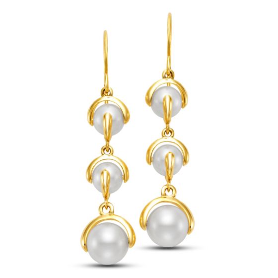 James Free 14K Yellow Gold Triple Pearl Dangle Earrings - FINAL SALE 