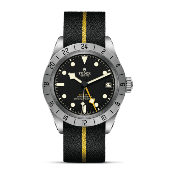 TUDOR Black Bay Pro 39 mm steel case, Black fabric strap with yellow band M79470-0002