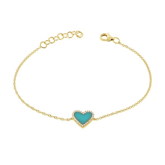 James Free 14K Yellow Gold Turquoise Heart Pendant Bracelet 