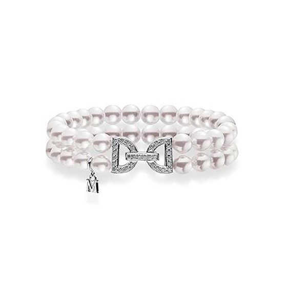 Mikimoto 18K Gold Akoya Double Strand Bracelet With Diamond Accent MDQ10018ADXW