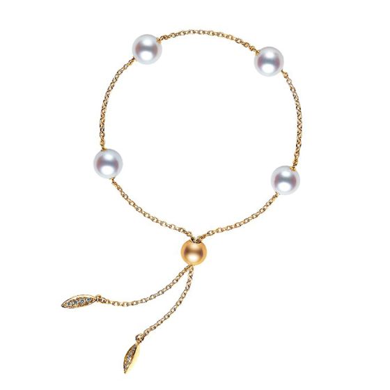 Mikimoto 18K Yellow Gold 7.5mm Akoya Pearl & Diamond Adjustable Bracelet MDQ10025ADXK
