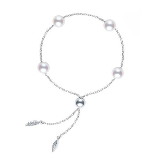 Mikimoto 18K White Gold 7.5mm Akoya Pearl & Diamond Adjustable Bracelet MDQ10025ADXW