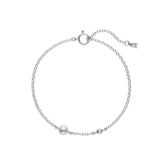 Mikimoto Akoya Cultured Pearl and Diamond Station Bracelet in 18K White Gold MDQ10054ADXW