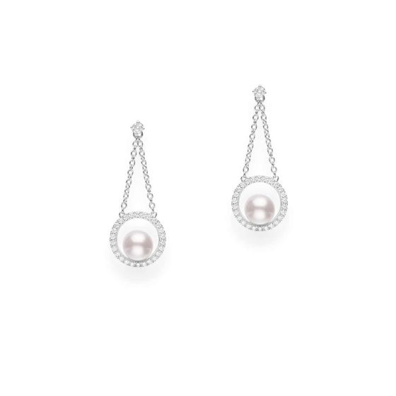 Mikimoto 18K White Gold Akoya & Diamond Dangle Earrings MEA10315ADXW