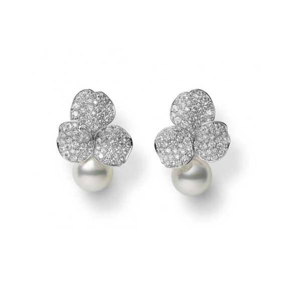 Mikimoto White South Sea Pearl and Diamond Earrings 12mm A+
