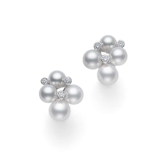 Mikimoto 18K White Gold Akoya Bubble Stud Earrings With Diamonds MEQ10052ADXW