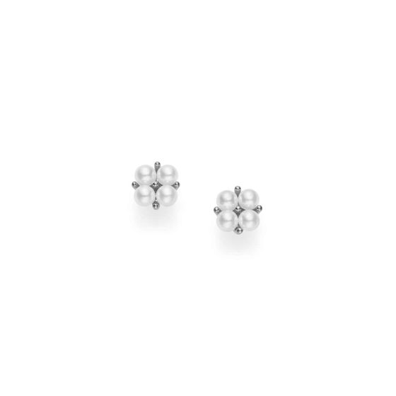 Mikimoto 18K White Gold Akoya Cluster Stud Earrings MEQ10071AXXW