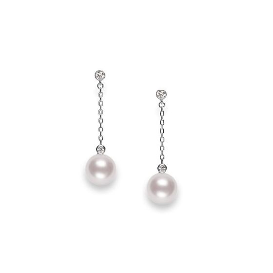 Mikimoto White South Sea Pearl and Diamond Dangle Earrings 8.5mm A+