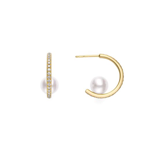 Mikimoto 18K Gold Diamond & Akoya Huggie Earrings MEQ10098ADXK
