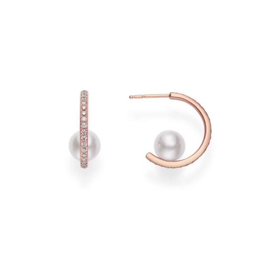 Mikimoto 18K Rose Gold Diamond & Akoya Huggie Earrings MEQ10098ADXZ