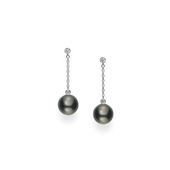 Mikimoto 18K White Gold Black South Sea & Diamond Drop Earrings MEQ10102BDXW