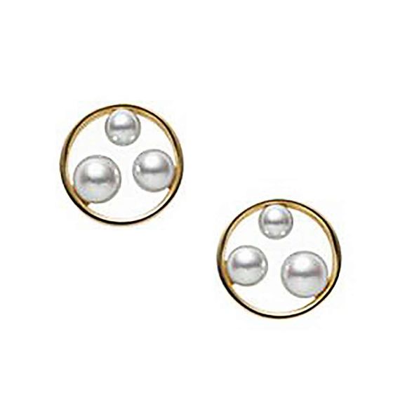 Mikimoto 18K Yellow Gold Triple Akoya Stud Earrings MEQ10134AXXK