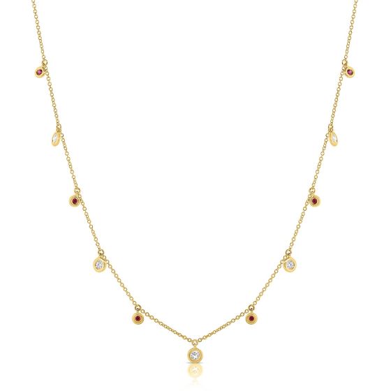 James Free 14K Yellow Gold Alternating Diamond And Ruby Dangle Necklace 