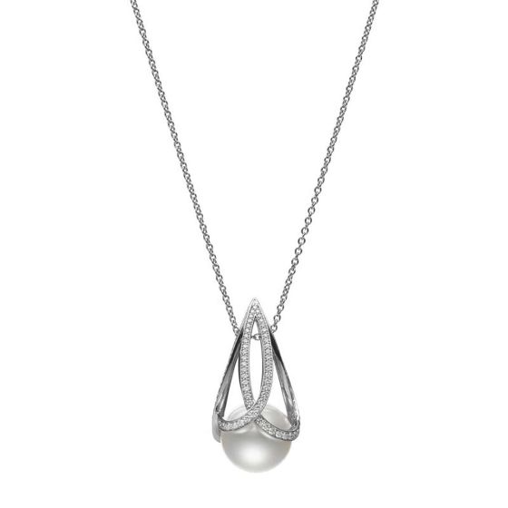 M Collection White Gold Diamond & White South Sea Cultured Pearl Pendant MPA10364NDXW