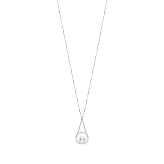 Mikimoto 18K White Gold Diamond Ring & Akoya Pendant Necklace MPA10370ADXW
