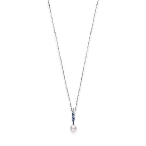 Mikimoto 18K White Gold Sapphire Spear & Akoya Pendant Necklace MPA10378ASXW