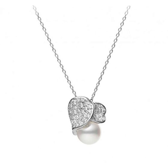 Mikimoto Double Diamond Petal & Akoya Pendant Necklace MPQ10073ADXW