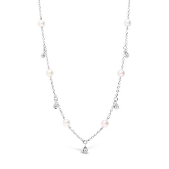 Mikimoto 18k White Gold Akoya Pearl and Diamond Teardrop Necklace