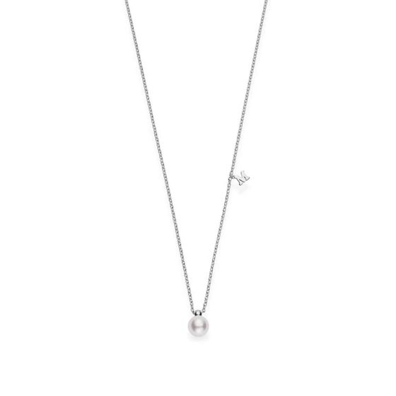 Mikimoto 18K White Gold Akoya and M Charm Pendant Necklace MPQ10107AXXW