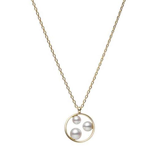 Mikimoto 18K Yellow Gold Triple Akoya Pendant Necklace MPQ10119AXXK