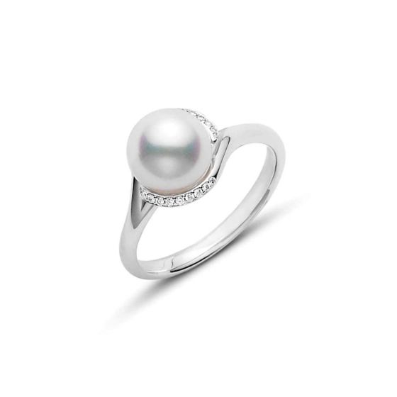 Mikimoto 18K White Gold Akoya & Diamond Twist Ring MRA10017ADXW