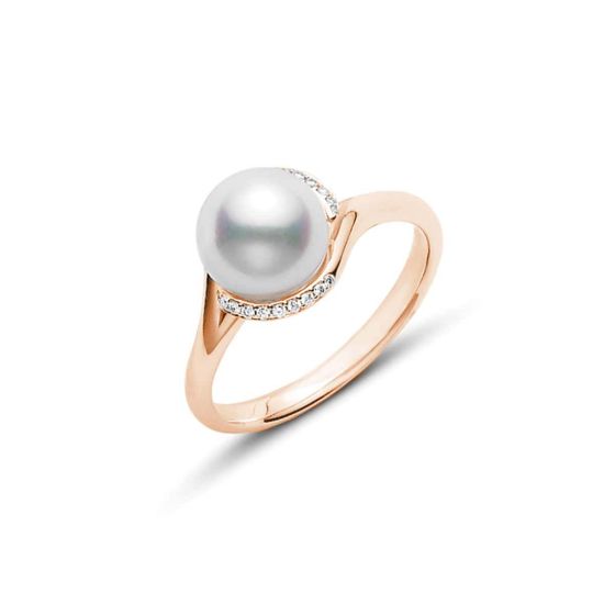 Mikimoto 18K Rose Gold Akoya & Diamond Twist Ring MRA10017ADXZ