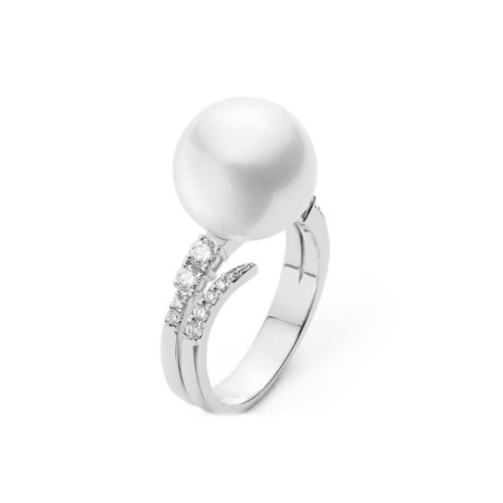 Mikimoto 18K White South Sea Ring With Diamond Accent MRA10214NDXW