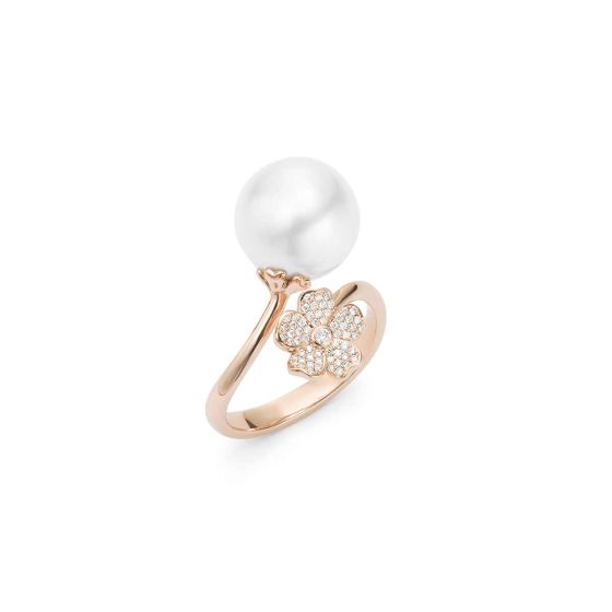 Mikimoto 18K Rose Gold Diamond Cherry Blossom & Pearl Ring MRA10227NDXZ