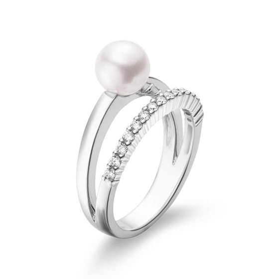 Mikimoto 18K White Gold Akoya & Diamond Split Shank Ring MRA10233ADXW