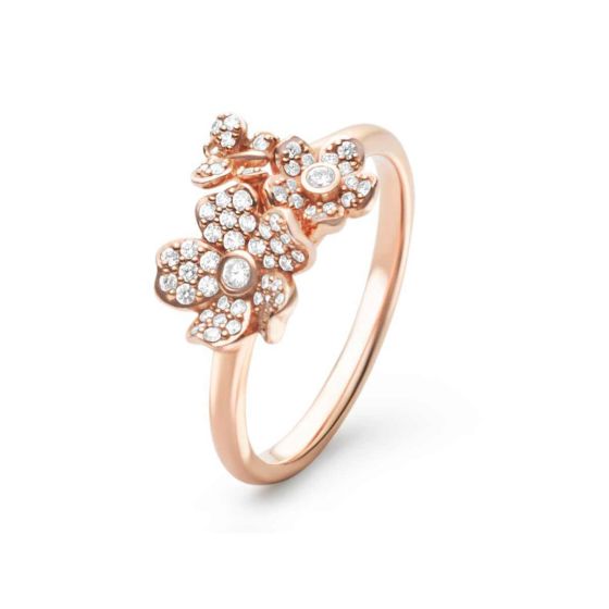 Mikimoto 18K Rose Gold Triple Cherry Blossom Ring With Diamonds MRA10235XDXZ
