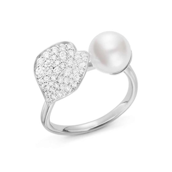 Mikimoto 18K White Gold Akoya & Diamond Petal Ring MRA10255ADXW