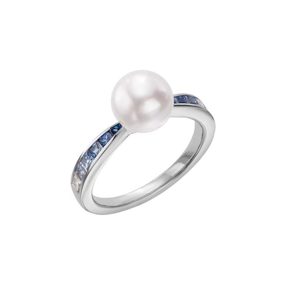 Mikimoto 18K White Gold Akoya & Blue Sapphire Cocktail Ring MRA10261ASXW