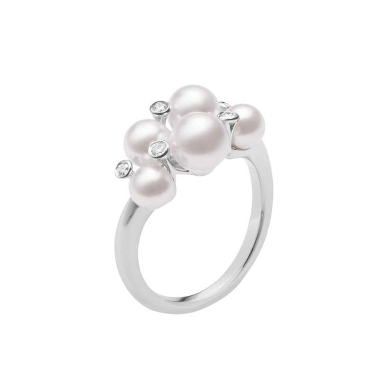 Mikimoto 18K White Gold Akoya Bubbles Ring With Diamonds MRQ10019ADXW