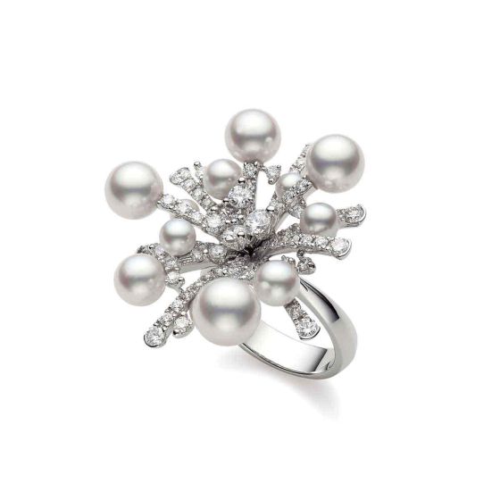 Mikimoto 18K White Gold Akoya & Diamond Splash Ring MRQ10024ADXW
