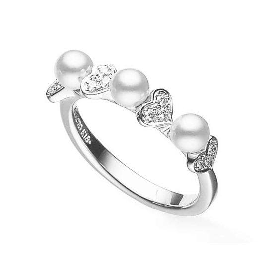 Mikimoto 18K White Gold Diamond Heart & Akoya Ring MRQ10030ADXW