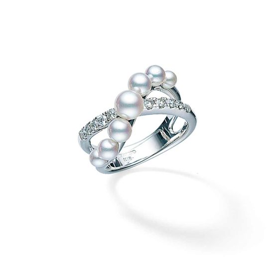 Mikimoto Akoya & Diamond Crossover Ring In 18K White Gold MRQ10066ADXW