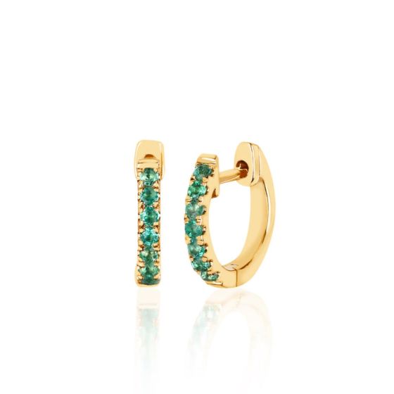 EF Collection 14K Yellow Gold and Emerald Mini Huggie Hoop Earrings