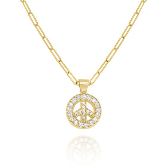 James Free 14K Yellow Gold Diamond Peace Sign Necklace