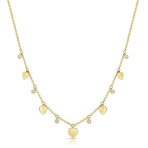 James Free 14K Yellow Gold Alternating Heart and Diamonds Necklace