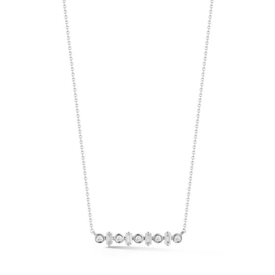 Dana Rebecca Sadie Pearl 14k White Gold Baguette Bar Necklace 