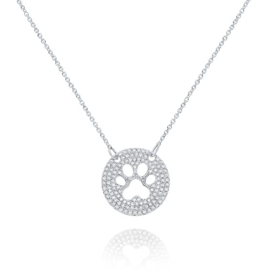 James Free 14K White Gold Diamond Pave Paw Cutout Disc Necklace