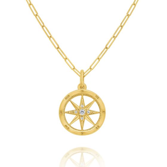 James Free 14K Yellow Gold Diamond Compass Necklace