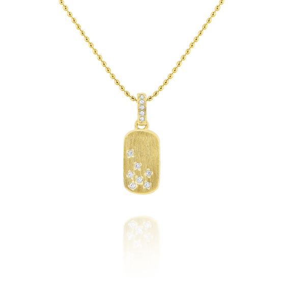James Free 14K yellow Gold and Diamond Mini Dog Tag Necklace