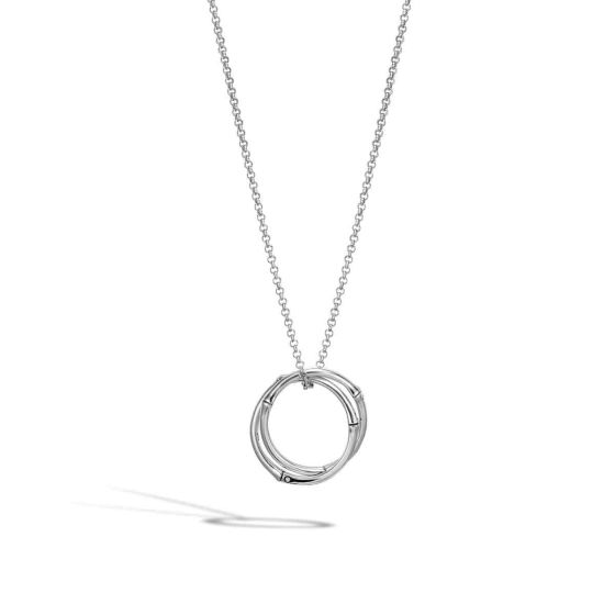 John Hardy Silver Bamboo Large Interlinking Round Pendant Necklace