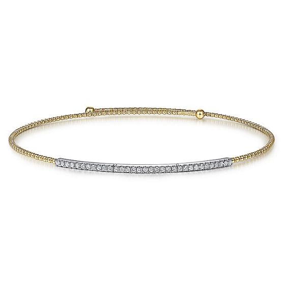 Gabriel & Co. 11.5+2 Inch 14K Yellow-White Gold Bujukan Beaded Choker Necklace with Diamond Pavé NK6342M45JJ