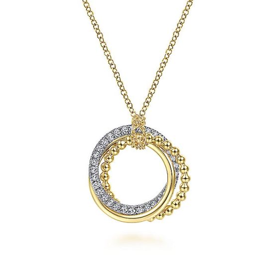 Gabriel & Co. 14K Yellow-White Gold Interlocking Circles Pendant Necklace with Diamond Pavé NK6360M45JJ