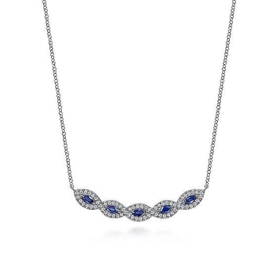 Gabriel & Co. 14K White Gold Diamond & Sapphire Necklace NK6628W45SA