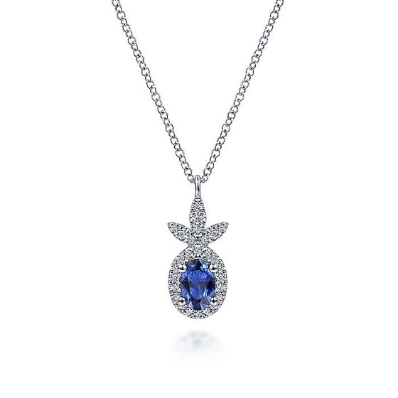 Gabriel & Co. 14K White Gold Diamond and Sapphire Pendant Necklace NK6632W45SA