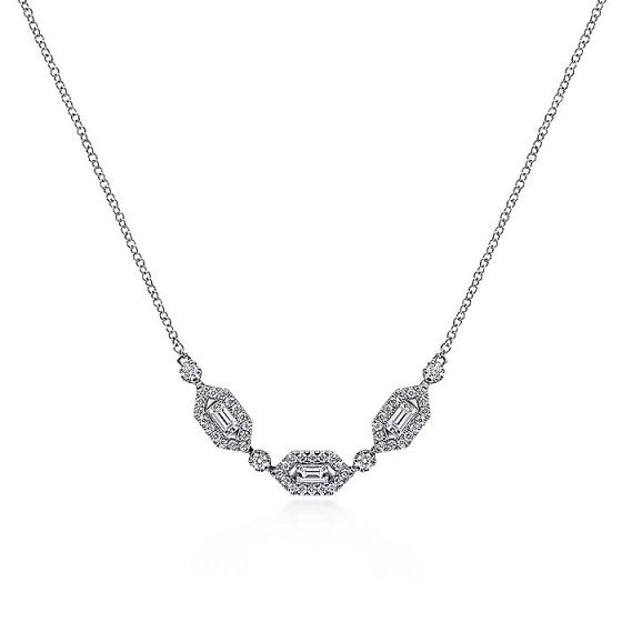Gabriel & Co. 14K White Gold Baguette and Round Hexagonal Station Diamond Necklace NK6646W44JJ